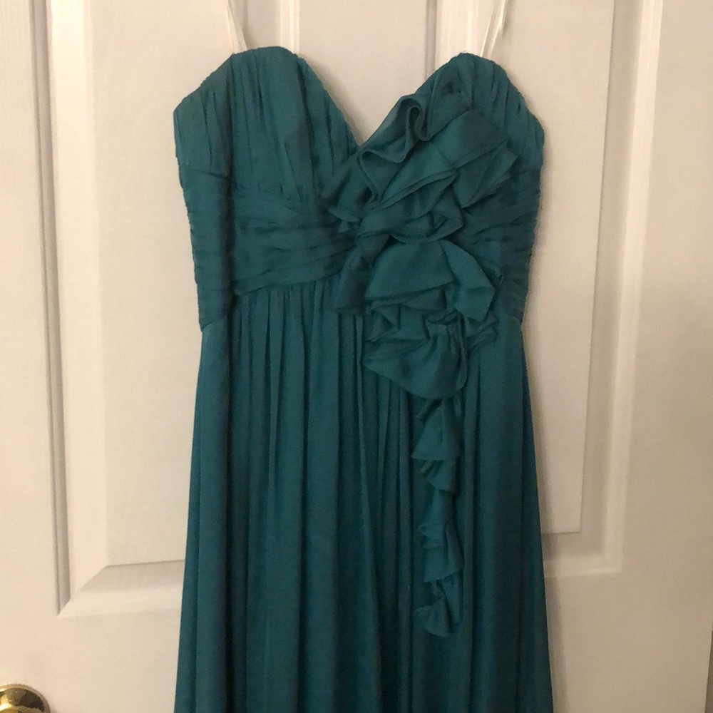 Teal strapless gown